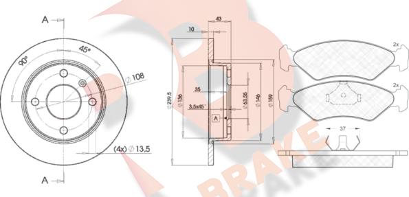 R Brake 3R07761062 - Дисковый тормозной механизм, комплект autospares.lv