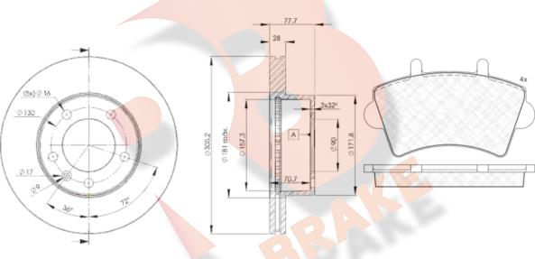 R Brake 3R14426848 - Дисковый тормозной механизм, комплект autospares.lv