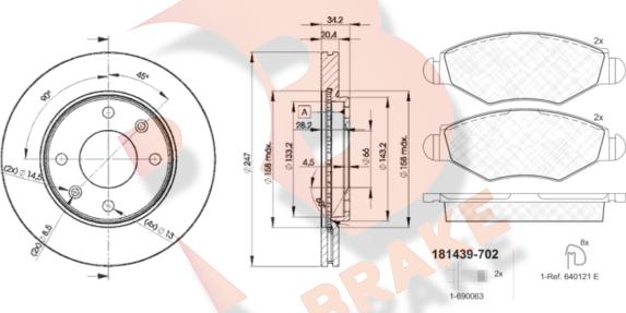 R Brake 3R14394694 - Дисковый тормозной механизм, комплект autospares.lv