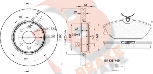 R Brake 3R14387829 - Дисковый тормозной механизм, комплект autospares.lv