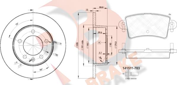 R Brake 3R15111410 - Дисковый тормозной механизм, комплект autospares.lv