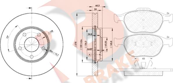 R Brake 3R15375980 - Дисковый тормозной механизм, комплект autospares.lv