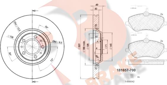 R Brake 3R16574608 - Дисковый тормозной механизм, комплект autospares.lv