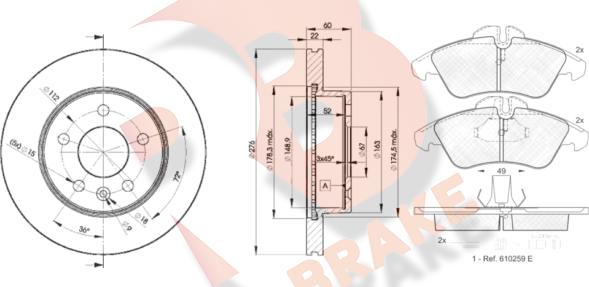 R Brake 3R11046380 - Дисковый тормозной механизм, комплект autospares.lv