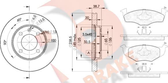 R Brake 3R11783975 - Дисковый тормозной механизм, комплект autospares.lv