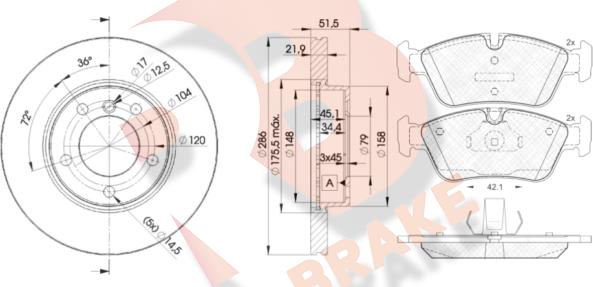 R Brake 3R12950674 - Дисковый тормозной механизм, комплект autospares.lv