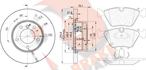 R Brake 3R12964839 - Дисковый тормозной механизм, комплект autospares.lv