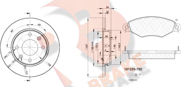 R Brake 3R12554689 - Дисковый тормозной механизм, комплект autospares.lv