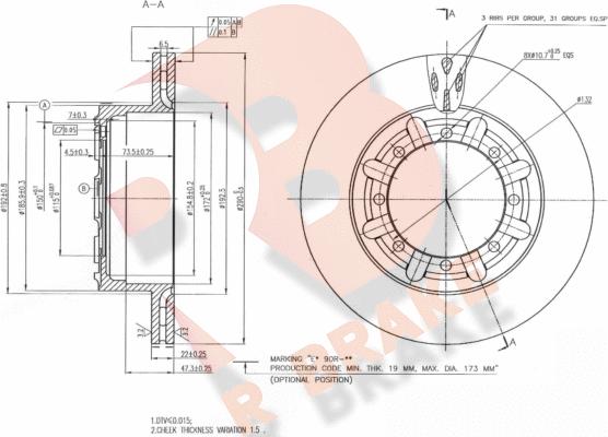 R Brake 78RBD16330 - Тормозной диск autospares.lv