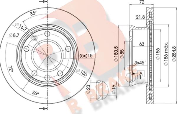 R Brake 78RBD10187 - Тормозной диск autospares.lv