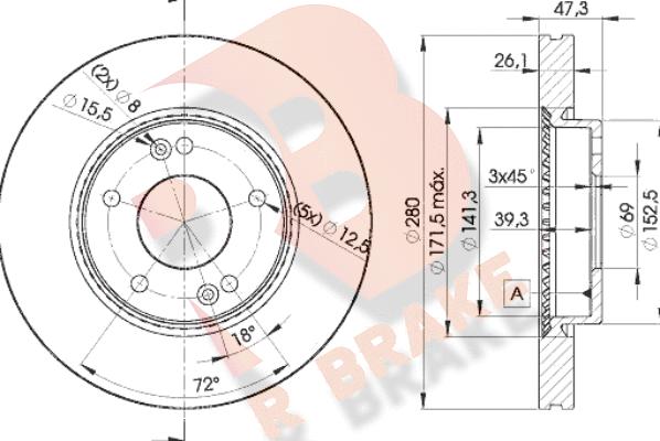 R Brake 78RBD25171 - Тормозной диск autospares.lv