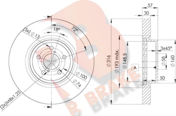 R Brake 78RBD20035 - Тормозной диск autospares.lv