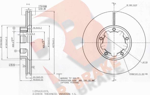 R Brake 78RBD20025 - Тормозной диск autospares.lv