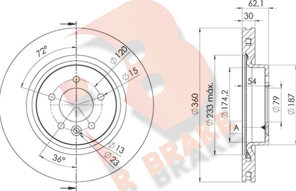 R Brake 78RBD27364 - Тормозной диск autospares.lv