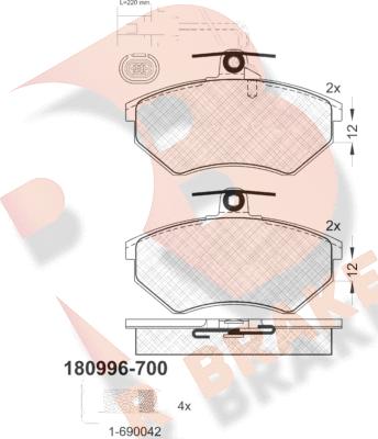 R Brake RB0996-700 - Тормозные колодки, дисковые, комплект autospares.lv