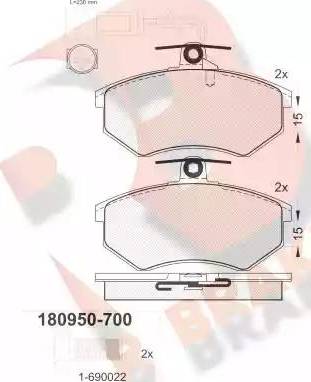 R Brake RB0950-700 - Тормозные колодки, дисковые, комплект autospares.lv