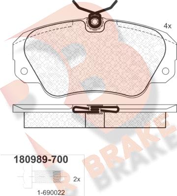 R Brake RB0989-700 - Тормозные колодки, дисковые, комплект autospares.lv