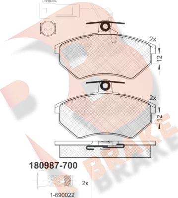 R Brake RB0987-700 - Тормозные колодки, дисковые, комплект autospares.lv