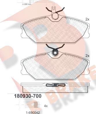 R Brake RB0930-700 - Тормозные колодки, дисковые, комплект autospares.lv