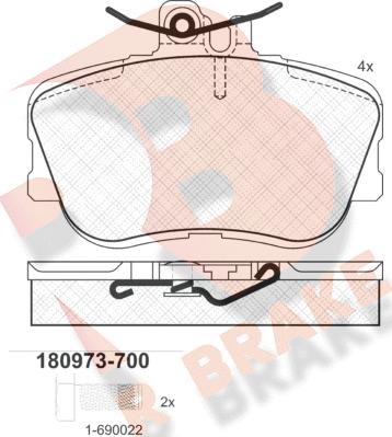 R Brake RB0973-700 - Тормозные колодки, дисковые, комплект autospares.lv