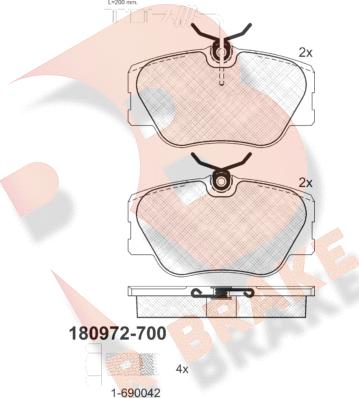 R Brake RB0972-700 - Тормозные колодки, дисковые, комплект autospares.lv