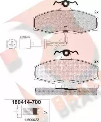 R Brake RB0414-700 - Тормозные колодки, дисковые, комплект autospares.lv