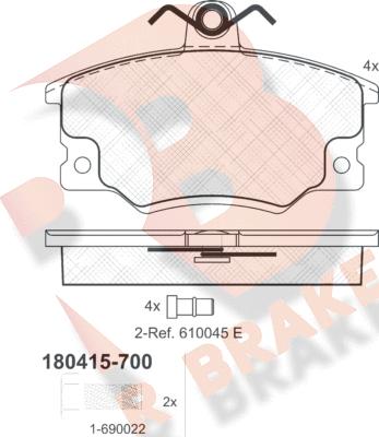 R Brake RB0415-700 - Тормозные колодки, дисковые, комплект autospares.lv