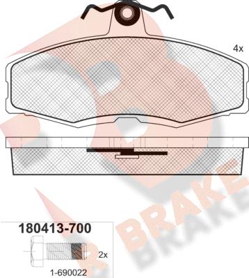 R Brake RB0413-700 - Тормозные колодки, дисковые, комплект autospares.lv