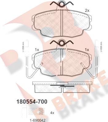 R Brake RB0554-700 - Тормозные колодки, дисковые, комплект autospares.lv