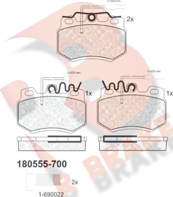 R Brake RB0555-700 - Тормозные колодки, дисковые, комплект autospares.lv