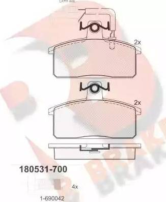 R Brake RB0531-700 - Тормозные колодки, дисковые, комплект autospares.lv