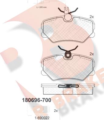 R Brake RB0696-700 - Тормозные колодки, дисковые, комплект autospares.lv