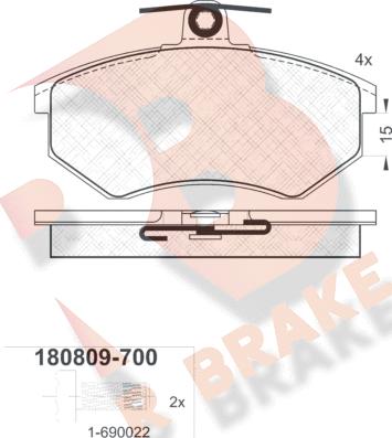 R Brake RB0809-700 - Тормозные колодки, дисковые, комплект autospares.lv