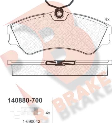 R Brake RB0880-700 - Тормозные колодки, дисковые, комплект autospares.lv