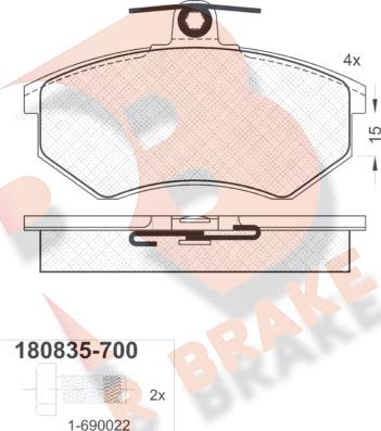 R Brake RB0835-700 - Тормозные колодки, дисковые, комплект autospares.lv