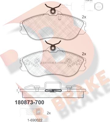 R Brake RB0873-700 - Тормозные колодки, дисковые, комплект autospares.lv