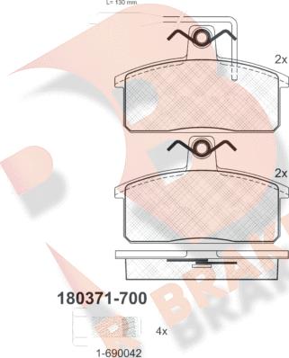 R Brake RB0371-700 - Тормозные колодки, дисковые, комплект autospares.lv