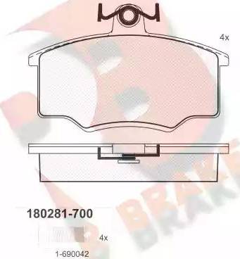R Brake RB0281-700 - Тормозные колодки, дисковые, комплект autospares.lv