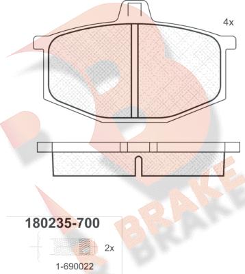 R Brake RB0235-700 - Тормозные колодки, дисковые, комплект autospares.lv