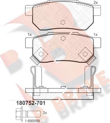 R Brake RB0752-701 - Тормозные колодки, дисковые, комплект autospares.lv