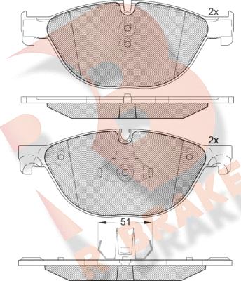 R Brake RB1961 - Тормозные колодки, дисковые, комплект autospares.lv