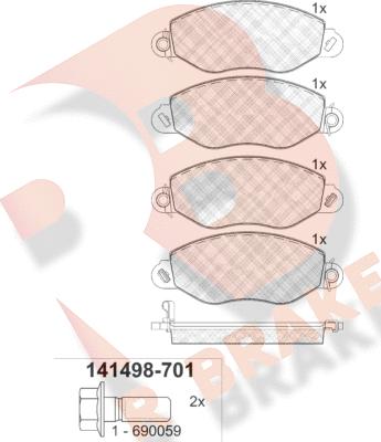 R Brake RB1498-701 - Тормозные колодки, дисковые, комплект autospares.lv