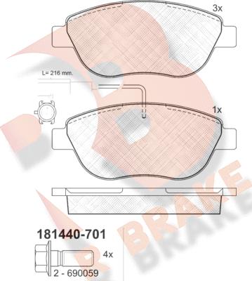 R Brake RB1440-701 - Тормозные колодки, дисковые, комплект autospares.lv