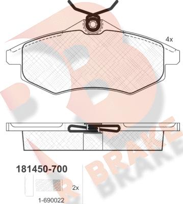 R Brake RB1450-700 - Тормозные колодки, дисковые, комплект autospares.lv