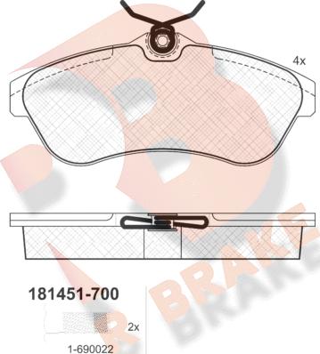 R Brake RB1451-700 - Тормозные колодки, дисковые, комплект autospares.lv