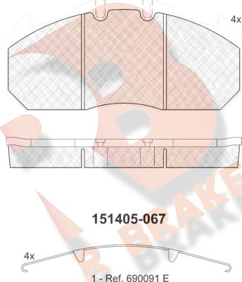 R Brake RB1405 - Тормозные колодки, дисковые, комплект autospares.lv