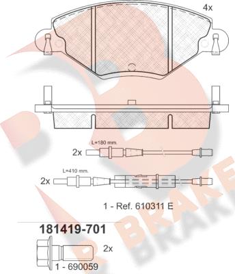 R Brake RB1419-701 - Тормозные колодки, дисковые, комплект autospares.lv