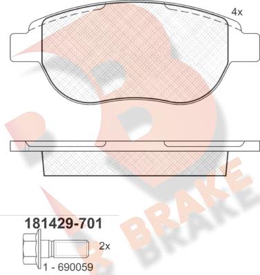 R Brake RB1429-701 - Тормозные колодки, дисковые, комплект autospares.lv