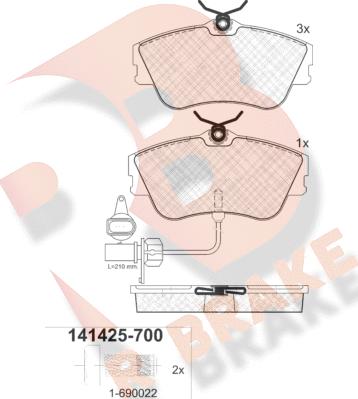 R Brake RB1425-700 - Тормозные колодки, дисковые, комплект autospares.lv