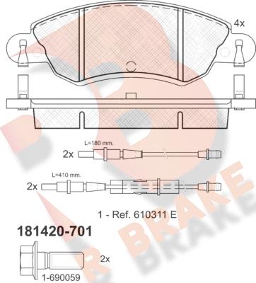 R Brake RB1420-701 - Тормозные колодки, дисковые, комплект autospares.lv